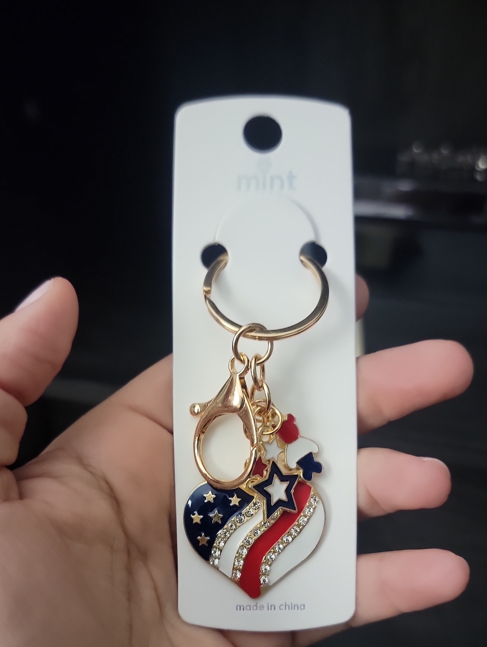 Gold-Tone Patriotic Heart Key Charm in Red, White & Blue